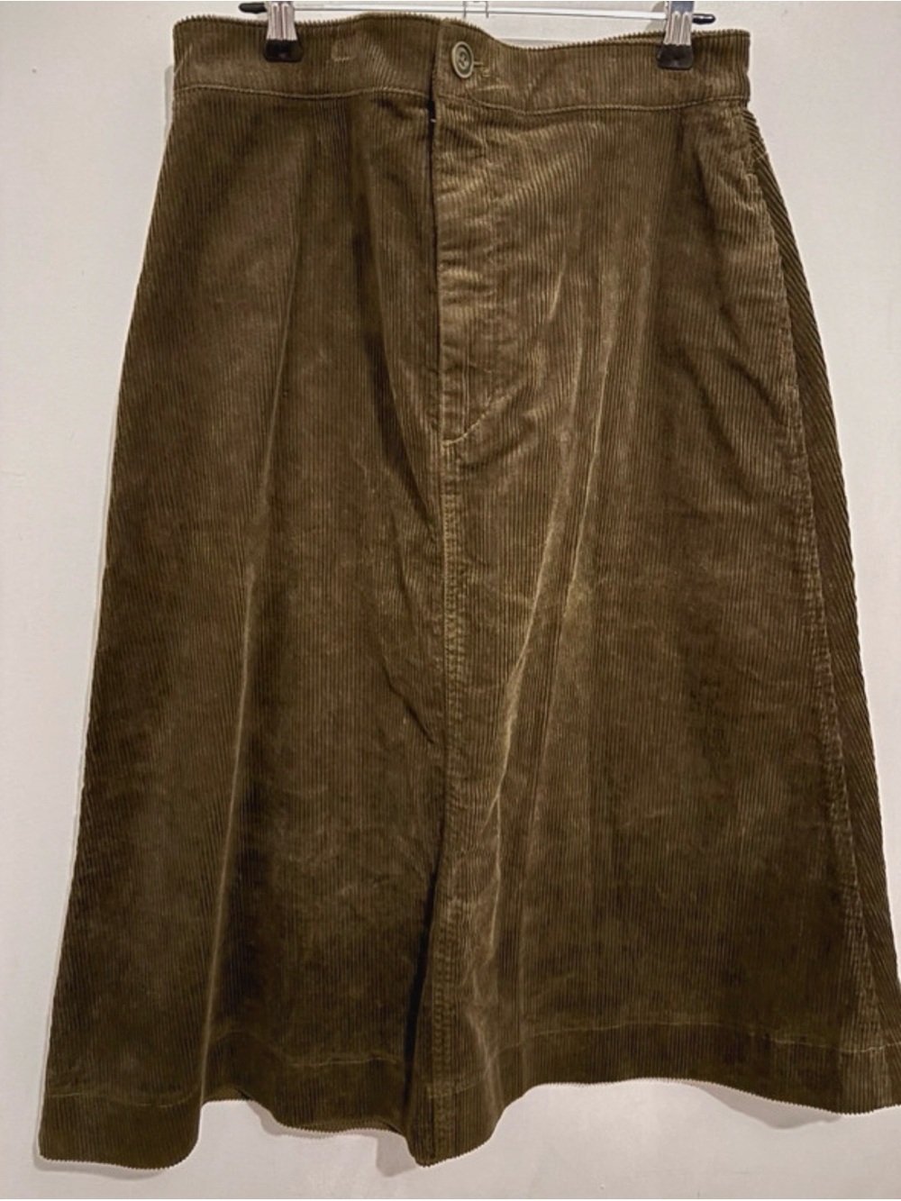 Uniqlo Olive Corduroy A-Line Midi Skirt